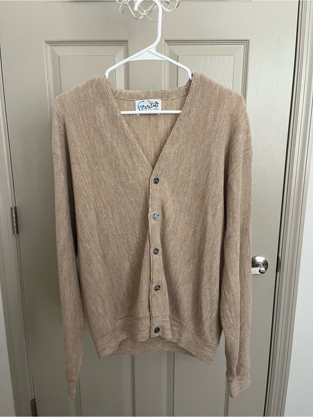 Men's Lightweight Taupe Button-Front Cardigan